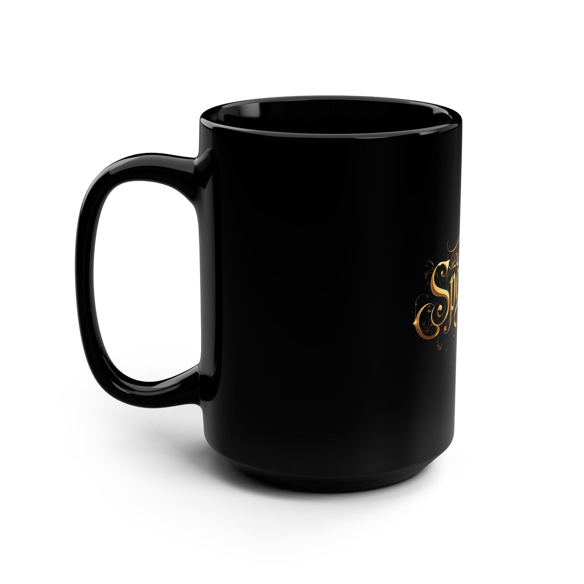Spellbound Black Glossy Mug – Fantasy Gold Lettering