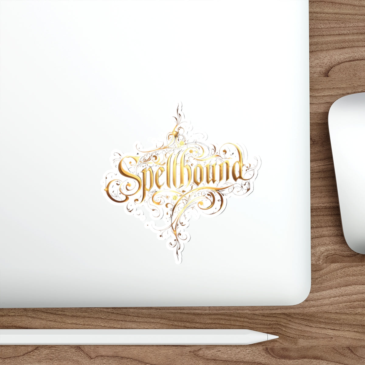 Spellbound Gold Script Die-Cut Sticker — Magical Calligraphy Sticker for Laptops & Journals