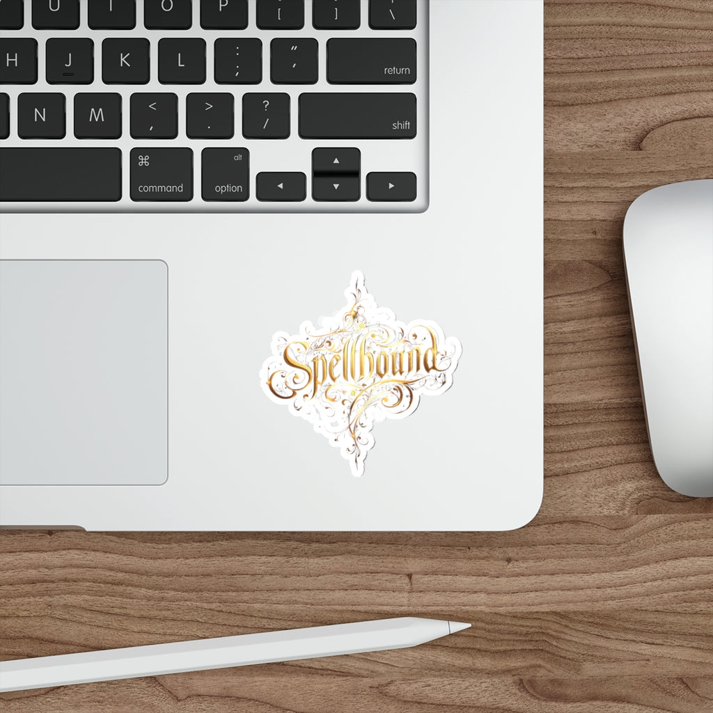 Spellbound Gold Script Die-Cut Sticker — Magical Calligraphy Sticker for Laptops & Journals
