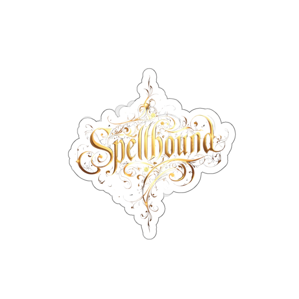 Spellbound Gold Script Die-Cut Sticker — Magical Calligraphy Sticker for Laptops & Journals
